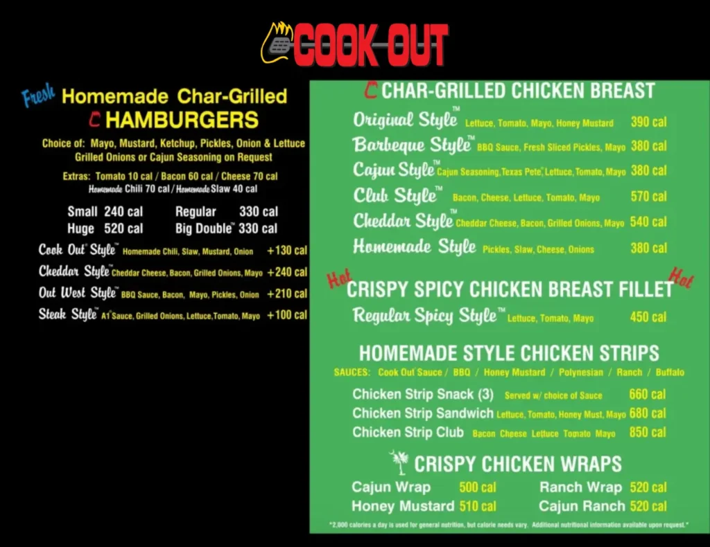 Cookout Menu With Prices